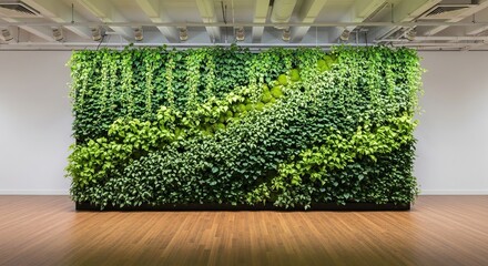 Spectacular vertical garden thrives indoors creating a vibrant green wall, perfect for eco-friendly design and biophilic spaces, bringing nature inside