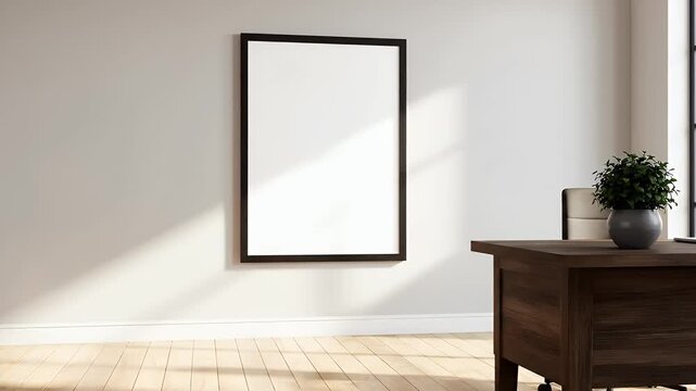 Empty Framed Picture Hanging on a Wall in a Modern Office.