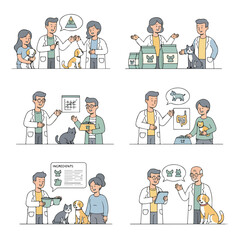 Veterinarian consultation with pets and owners
