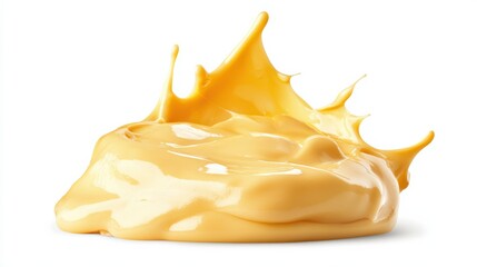  vibrant splash of creamy yellow substance that resembles mustard or a similar condiment, showcasing its smooth, glossy texture.