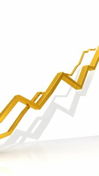 Yellow rising graph chart on white background, financial growth animation, stock market success, business profit, vertical 9:16 background for social media stories