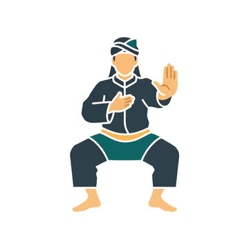Illustration of a silat martial artist demonstrating a defensive stance, perfect for design and cultural projects