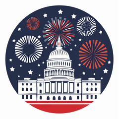 Washington DC Capitol building vector illustration with USA flag for 4th of July holiday design