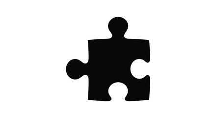 Bold black jigsaw puzzle piece graphic symbol on white backdrop