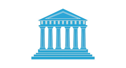 Obraz premium Blue classical building icon with columns and pediment on white