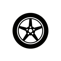 Obraz premium “Car Wheel Icon – Auto Tire with Alloy Rim Silhouette Vector Illustration”