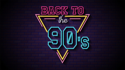 Neon sign reading back to the 90s. Back to 90s neon sign illuminating phrase in vibrant colors, perfect for nostalgic designs, retro-themed projects. Back to the 90s loop animation.