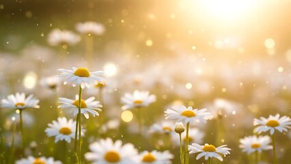 A field of daisies bathed in golden sunlight creating a warm and inviting floral landscape