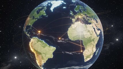 Animated earth highlighting international connectivity and data flows - Powered by Adobe