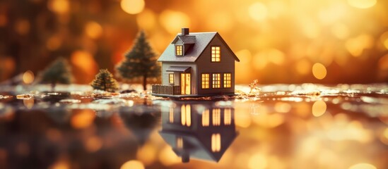 Cozy Miniature House with Warm Lights and Bokeh Effect.