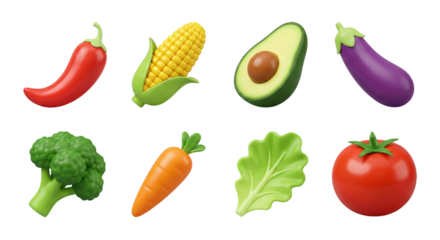 Vibrant 3D Rendered Vegetables Isolated on Transparent Background, Ideal for Design Projects