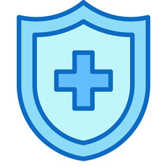 Obraz premium Health Shield Blue Fill Icon Design Vector - shield with a medical cross symbol representing healthcare protection, immunity, and medical safety