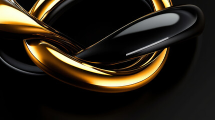 Fototapeta premium The image showcases intertwined smooth shapes in gold and black against a dark background, embodying a sleek modern aesthetic.