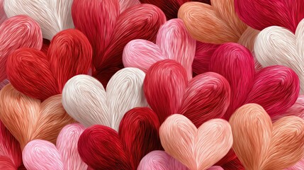 A vibrant collection of colorful hearts representing love and affection in various shades and textures.