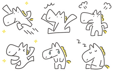 色々な表情とポーズのかわいい白馬のセット　喜怒哀楽・寝る・ガッツポーズ