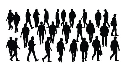 Diverse crowd of walking people silhouettes isolated on white background, Vector