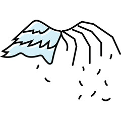 Stylized Line Drawing of Snowy Mountain Peaks With Blue Accents and Falling Snow Isolated on White Background