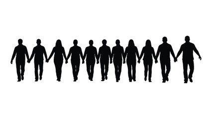 People holding hands silhouette isolated on white background, Vector