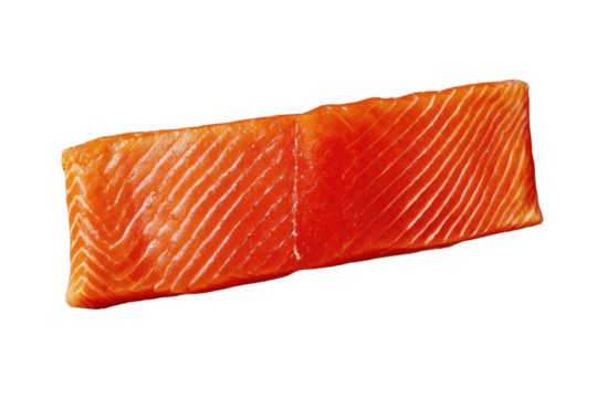 Raw salmon fillet with white fat lines on black background fish seafood, Isolated On Transparent Background, Png Cut Out