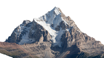 Majestic snow capped mountain peak soaring towards the sky