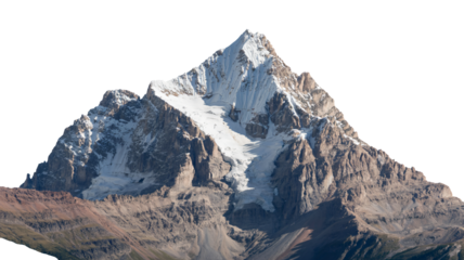 Majestic snow capped mountain peak soaring towards the sky