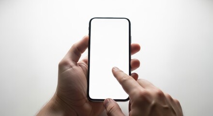 Hand holding smartphone with blank screen for content insertion and digital user experience design