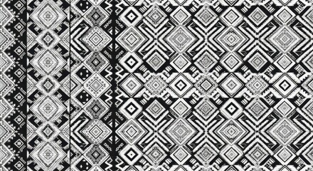 Hand-drawn geometric pattern with tribal inspiration on monochrome palette design art