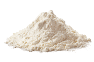 Pile of fine white flour powder isolated on black background with texture ingredient, Isolated On Transparent Background, Png Cut Out
