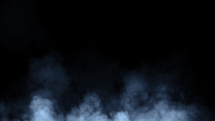 Abstract blue smoke, fog on isolated black background, creating a mysterious and backdrop, creating a dreamy, atmospheric effect for artistic