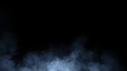 Abstract blue smoke, fog on isolated black background, creating a mysterious and backdrop, creating a dreamy, atmospheric effect for artistic