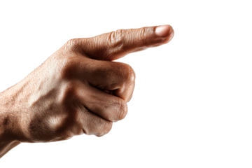 Close up of a dark skinned hand pointing with index finger against black background image, Isolated On Transparent Background, Png Cut Out
