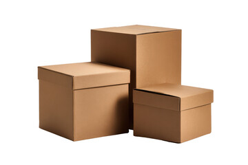 Fototapeta premium Three stacked brown cardboard boxes against a solid black background storage, Isolated On Transparent Background, Png Cut Out