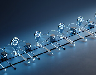 Abstract Digital Map Navigation Futuristic GPS Location Pins with Connected Data Cubes, Global Positioning System, Location Tracking and Data Visualization.