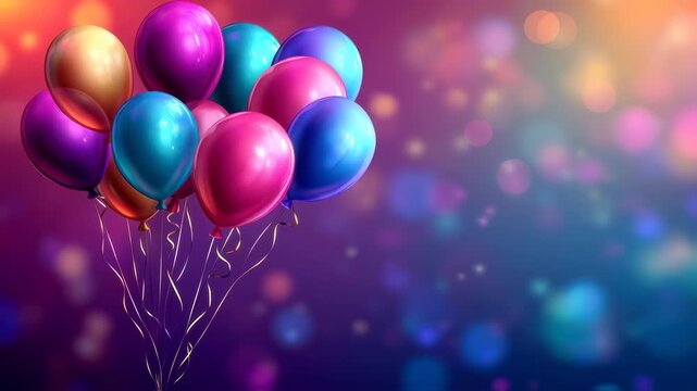 Festive Balloons Floating Against a Sparkling Bokeh Background, Ideal for Celebrations and Events