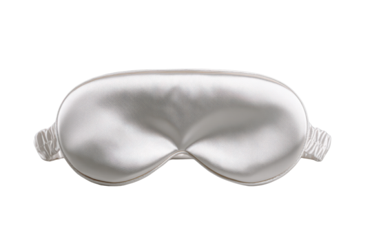 White silk sleep mask with elastic strap on black background image, Isolated On Transparent Background, Png Cut Out