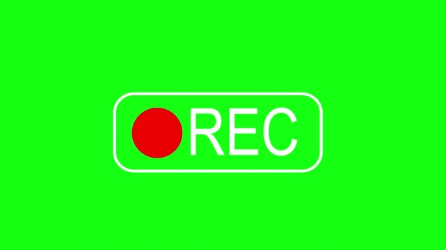 Records icon white text red circle blinking on green background. rec frame icon animation. record icon button Motion graphics of REC concept.
