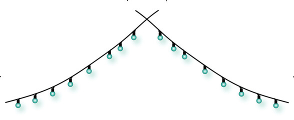 Festive string lights with cyan bulbs arranged in a v-shape, creating a vibrant and celebratory atmosphere for any occasion