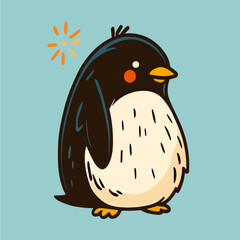A cartoon penguin standing cheerfully on a light surface