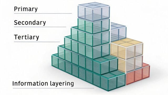 3D Representation of Information Layering with Colorful Blocks in Primary, Secondary, and Tertiary Arrangement