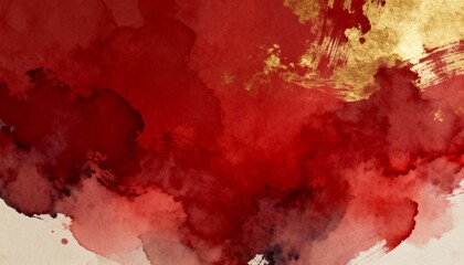 Fototapeta premium Digital Painting of Soft Blend of Traditional Chinese Watercolor Texture in Deep Reds and Gold Accents