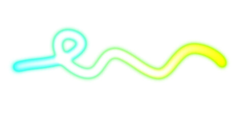 Abstract glowing neon light streak rays on transparent background. Glowing light flow wave multicolour gradient shape cutout PNG overlay. Light beams flow wave shaped.