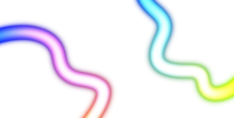 Abstract glowing neon light streak rays on transparent background. Glowing light flow wave multicolour gradient shape cutout PNG overlay. Light beams flow wave shaped.