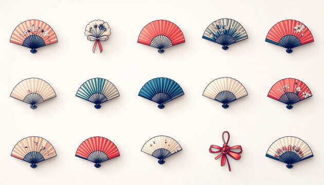 Japanese Ceremony Symbol Illustration Set for Coming of Age Day Seijin no Hi Cultural Celebration and Elegant Design Themes