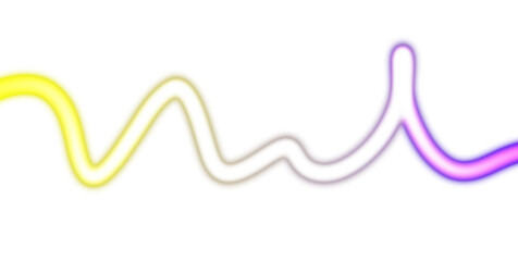 Abstract glowing neon light streak rays on transparent background. Glowing light flow wave multicolour gradient shape cutout PNG overlay. Light beams flow wave shaped.