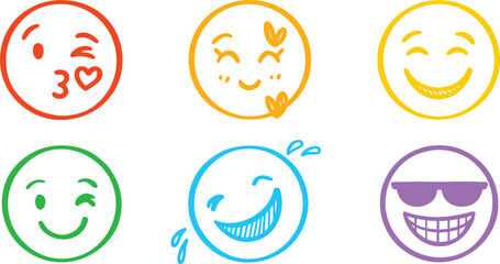 Set of pride doodle emoticons in rainbow colors. Lgbt design elements. Gay parade consept. LGBT rights symbols colorful vector black and white