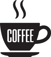 Simple and stylized coffee cup with steam and text effect on transparent background art