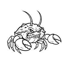 Line Angry Crab Character Seafood Restaurant Logo Vector Template
