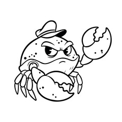 Line Captain Crab Character Seafood Restaurant Logo Vector Template