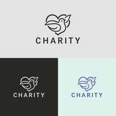 Charity Logo: A minimalistic and elegant charity logo showcasing a dove embraced within a heart. This symbolic design represents love, compassion, and peace. 