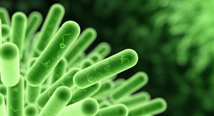 Vibrant Green Bacteria Cells Under Microscope Representing Science And Microbiology Research